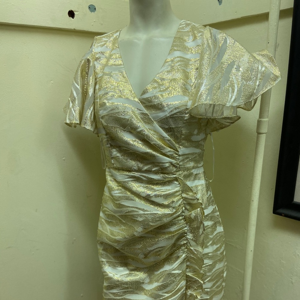 Mestiza White and Gold Zebra Pattern Dress
